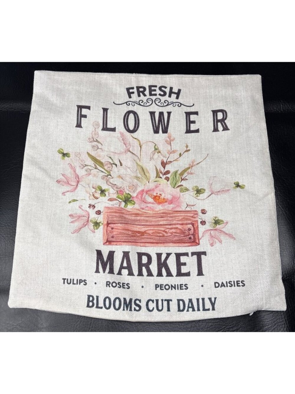 Fresh Flower Market Pillow Cover Zipper Cotton Linen Bloom Design 18" Square